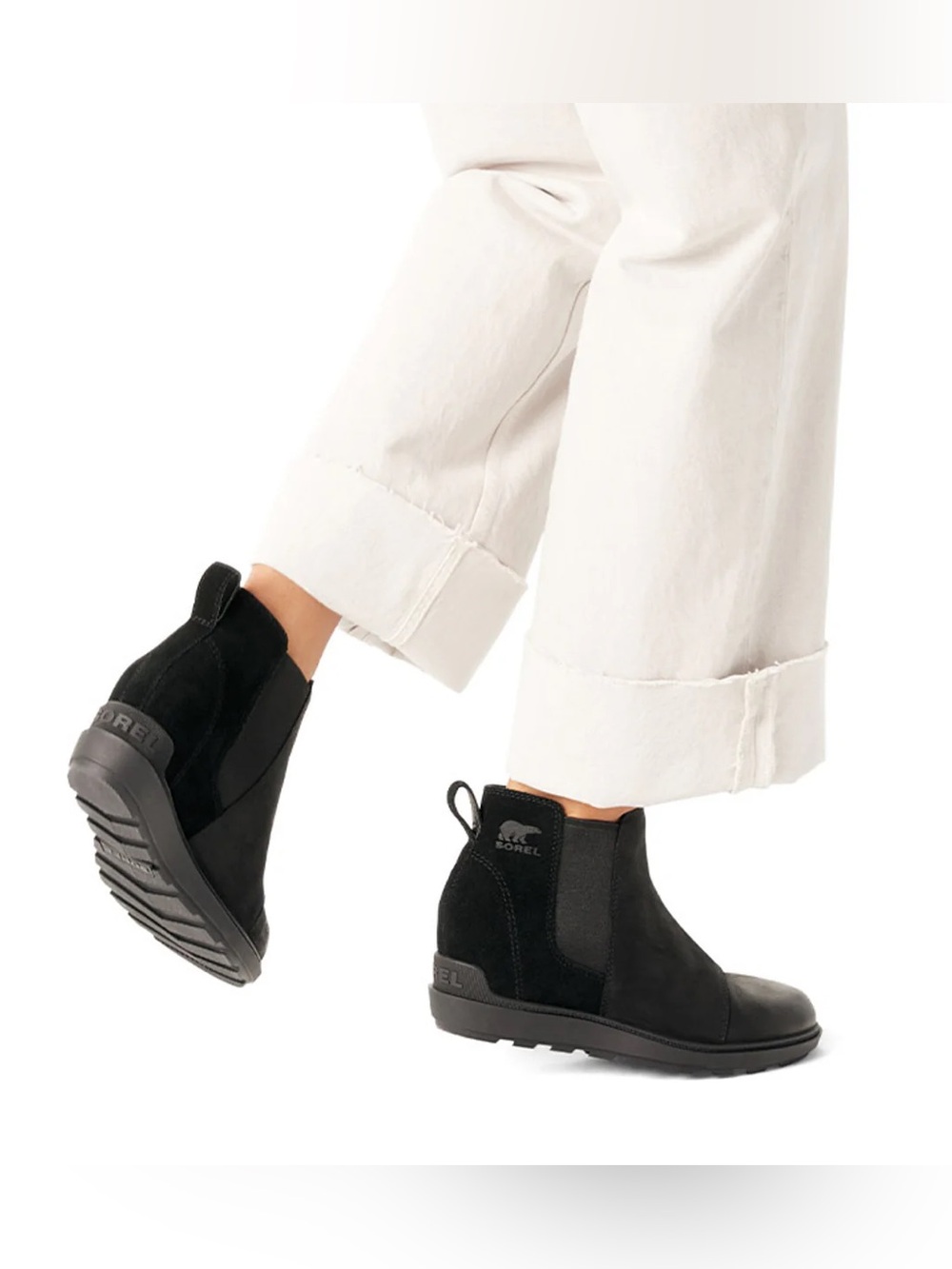 Sorel Women’s Evie II Chelsea Boots Black Suede Leather Ankle Booties Size 8